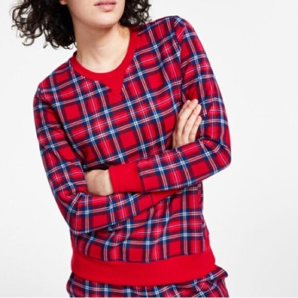🆕 Charter Club Women’s Holiday Plaid PJ Sweatshirt Top size M - Picture 1 of 7